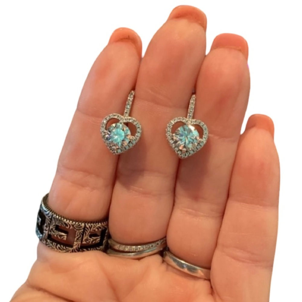 Moissanite Heart Halo Drop Earrings Over 2 cttw
